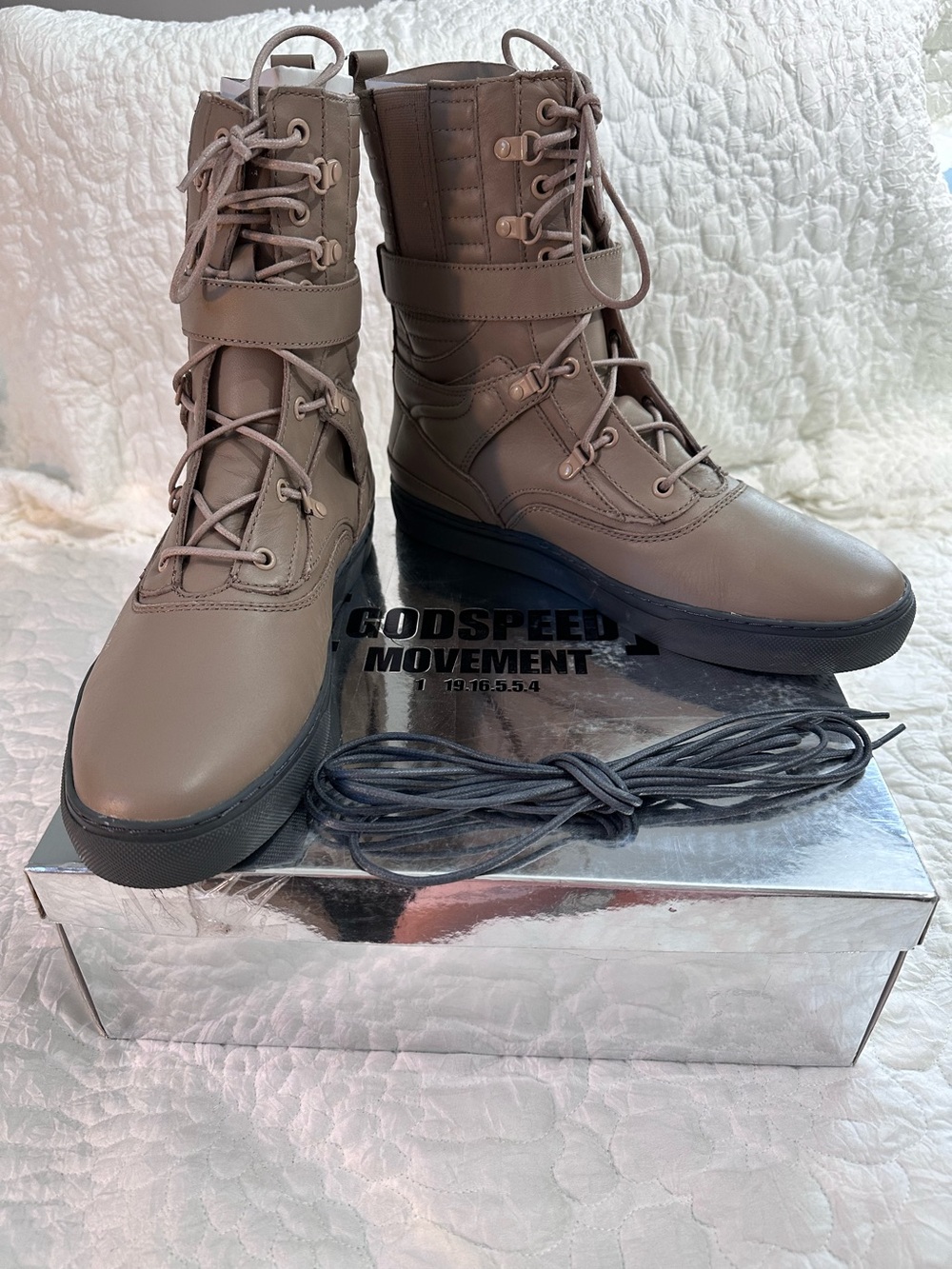 GODSPEED MOVEMENT *RARE* Combat Boots 13.1 Ultra High Leather Khaki Size 10